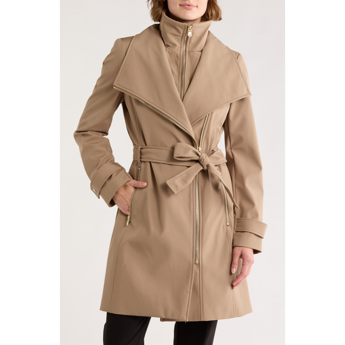 Women's 'Belted Softshell with Inner Bib' Belted Coat