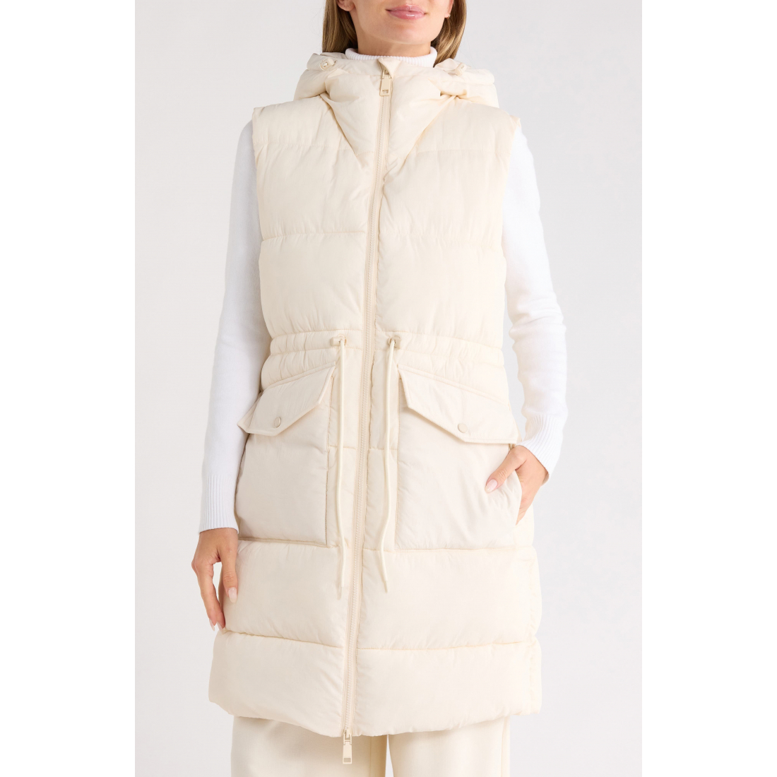 'Water Resistant Hooded Long' Puffer-Weste für Damen