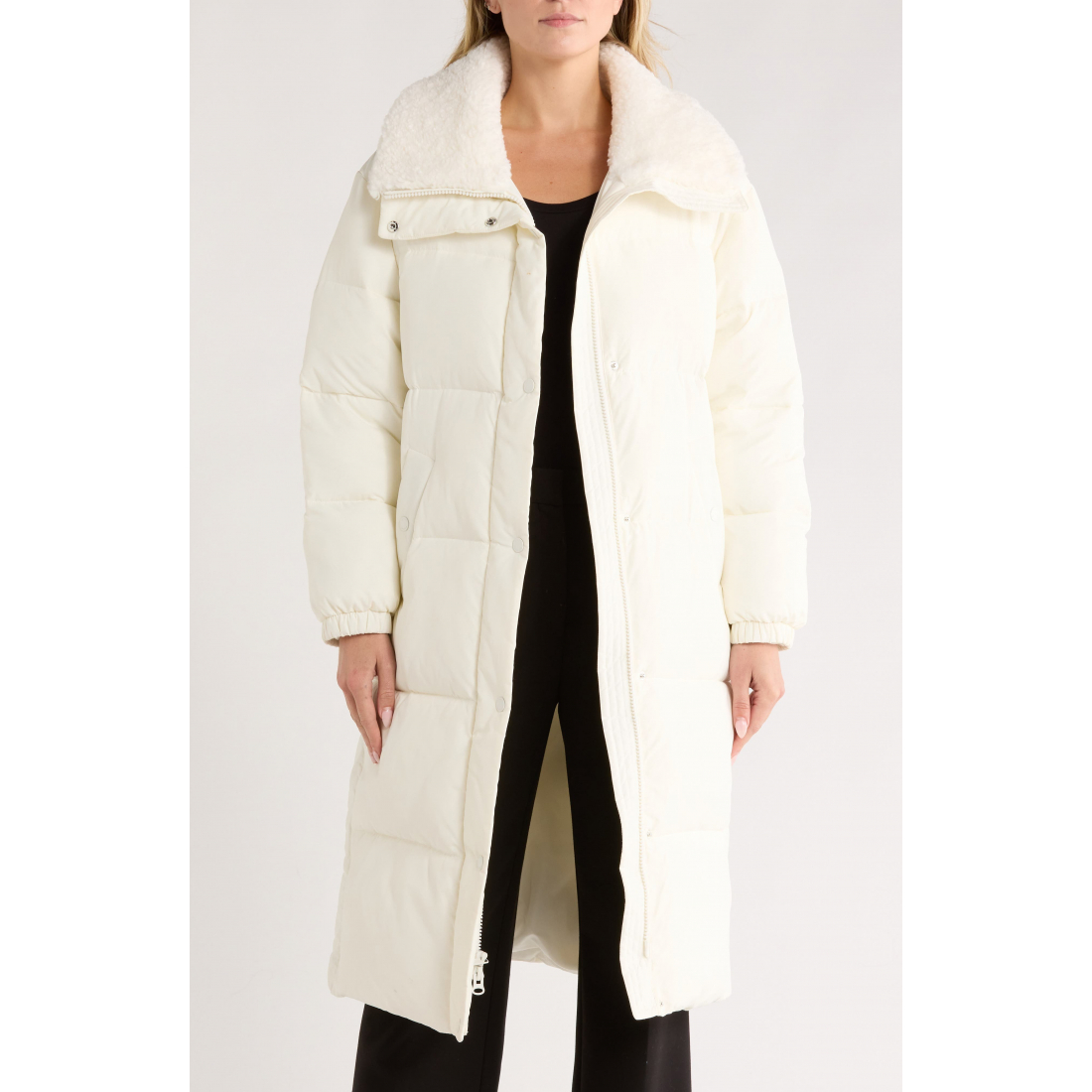 'Faux Shearling Collared 450 Fill Power Longline' Pufferjacke für Damen