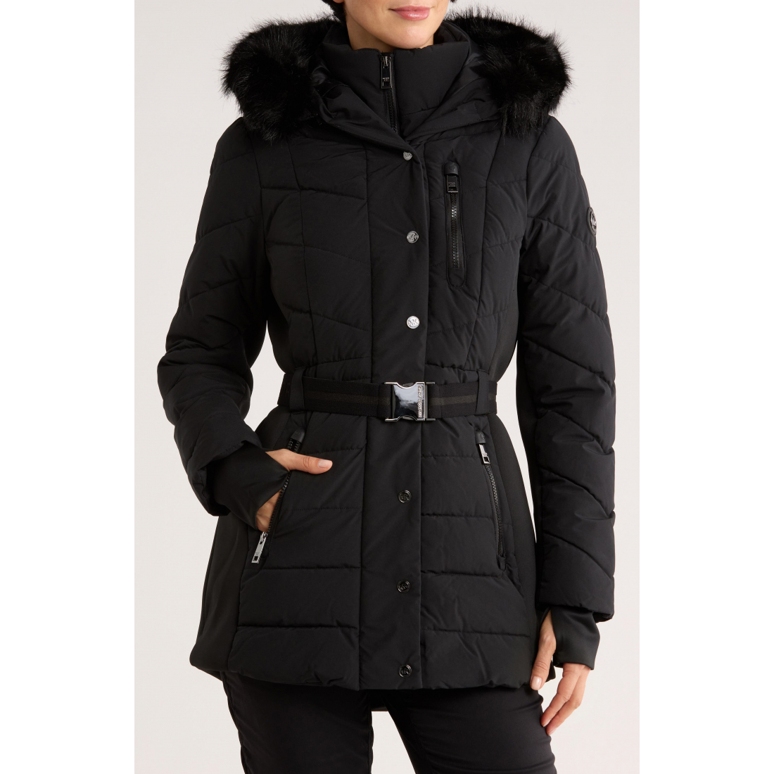 Veste matelassée 'Faux Fur Trim Belted' pour Femmes