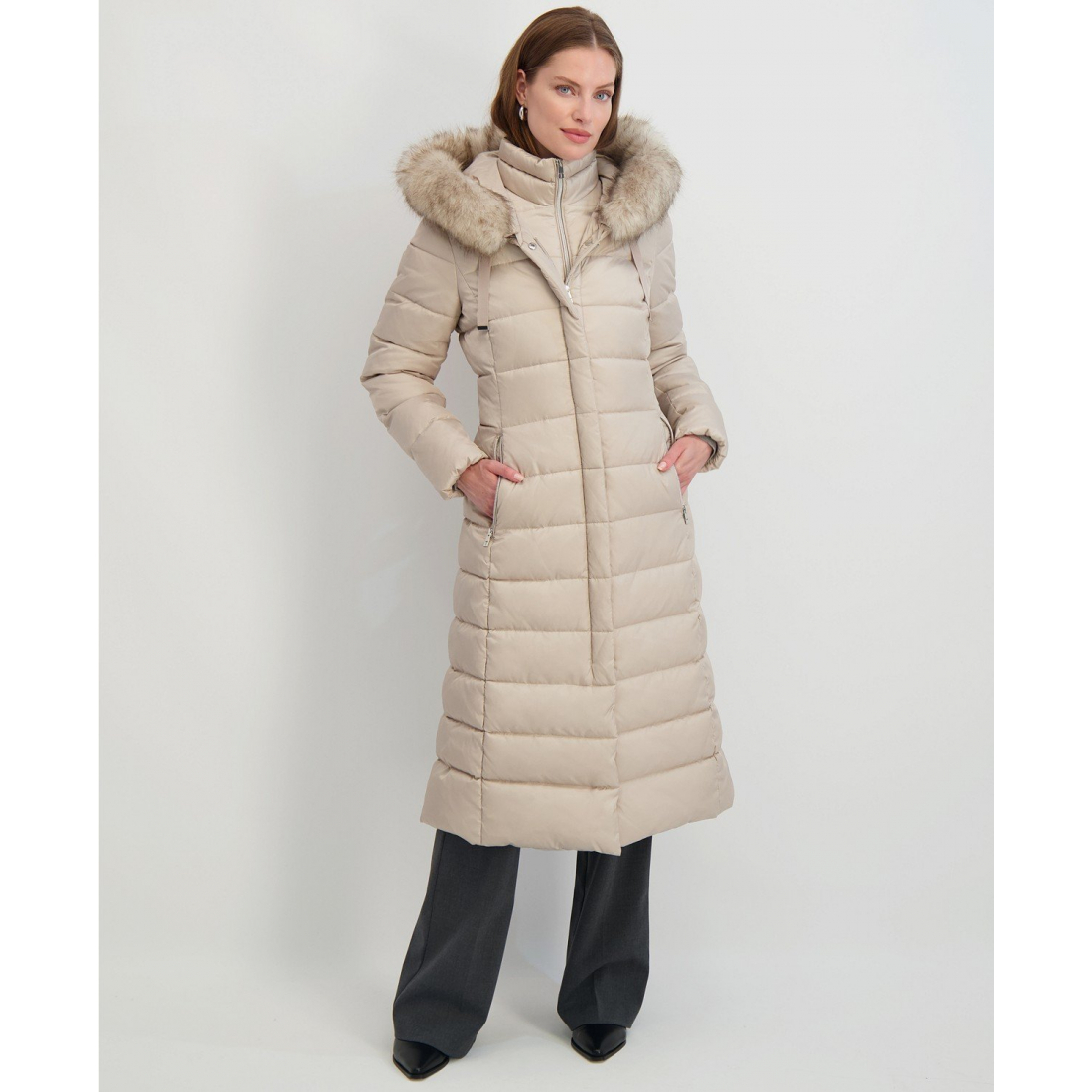 Women's 'Maxi Shine Bibbed Faux-Fur-Trimmed Hooded' Puffer Coat