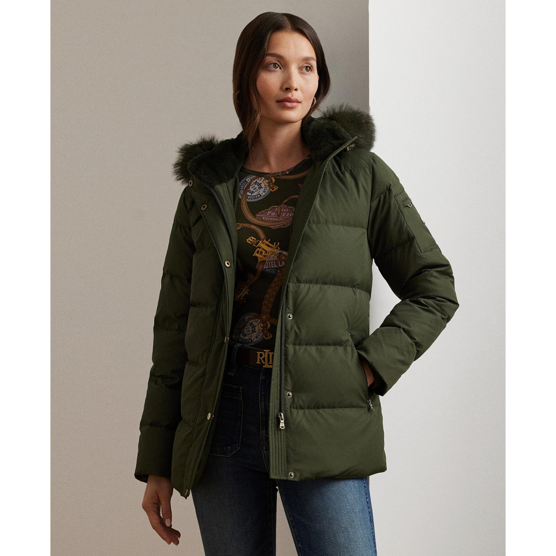 'Faux-Fur Hooded' Puffermantel für Damen