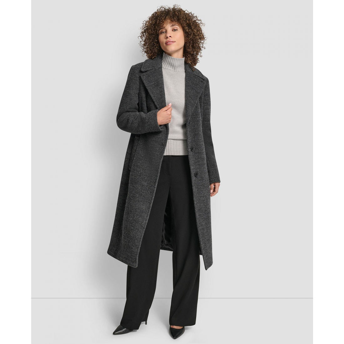 'Boucle Notch Collar' Maxi-Mantel für Damen