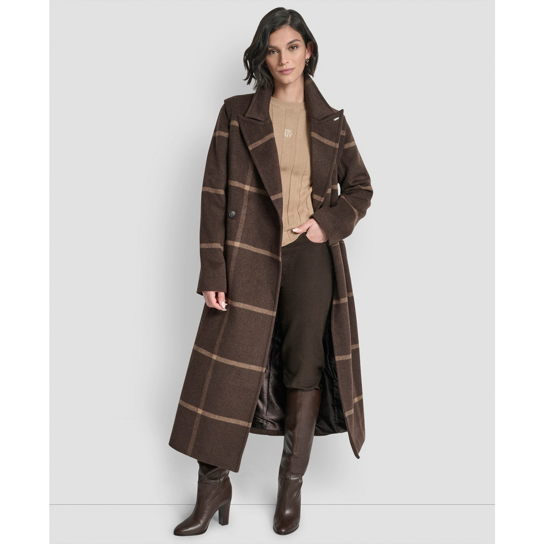 Manteau 'Notch Collar Belted' pour Femmes