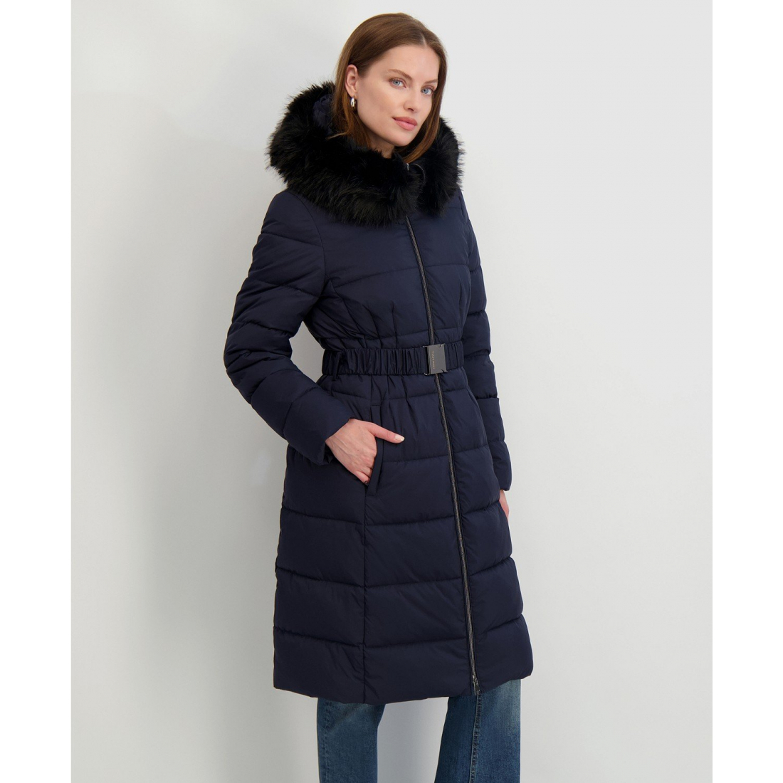 Manteau matelassé 'Faux-Fur-Trim Hooded Belted' pour Femmes