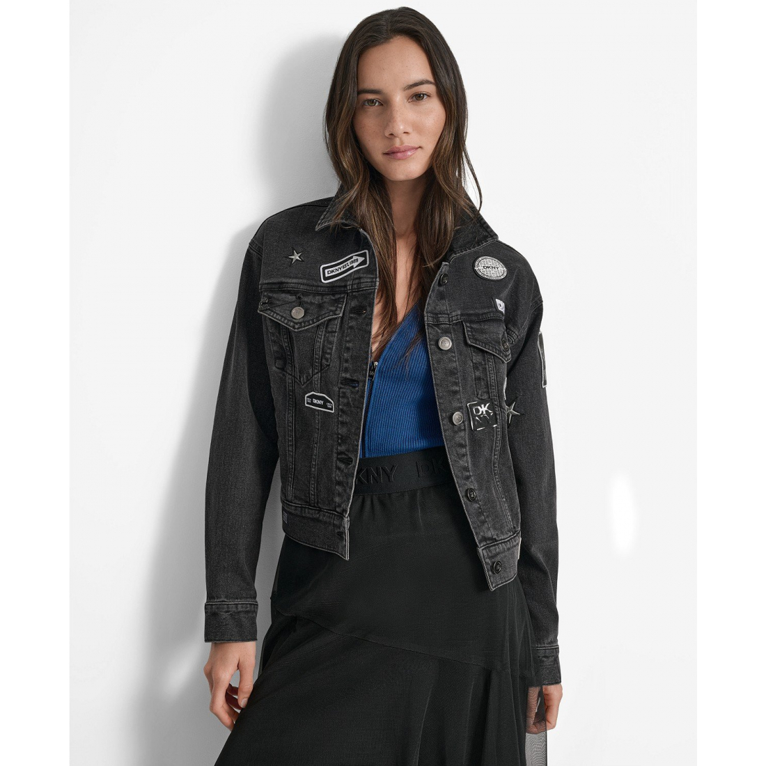 'Pins & Patches Button-Front' Jeansjacke für Damen