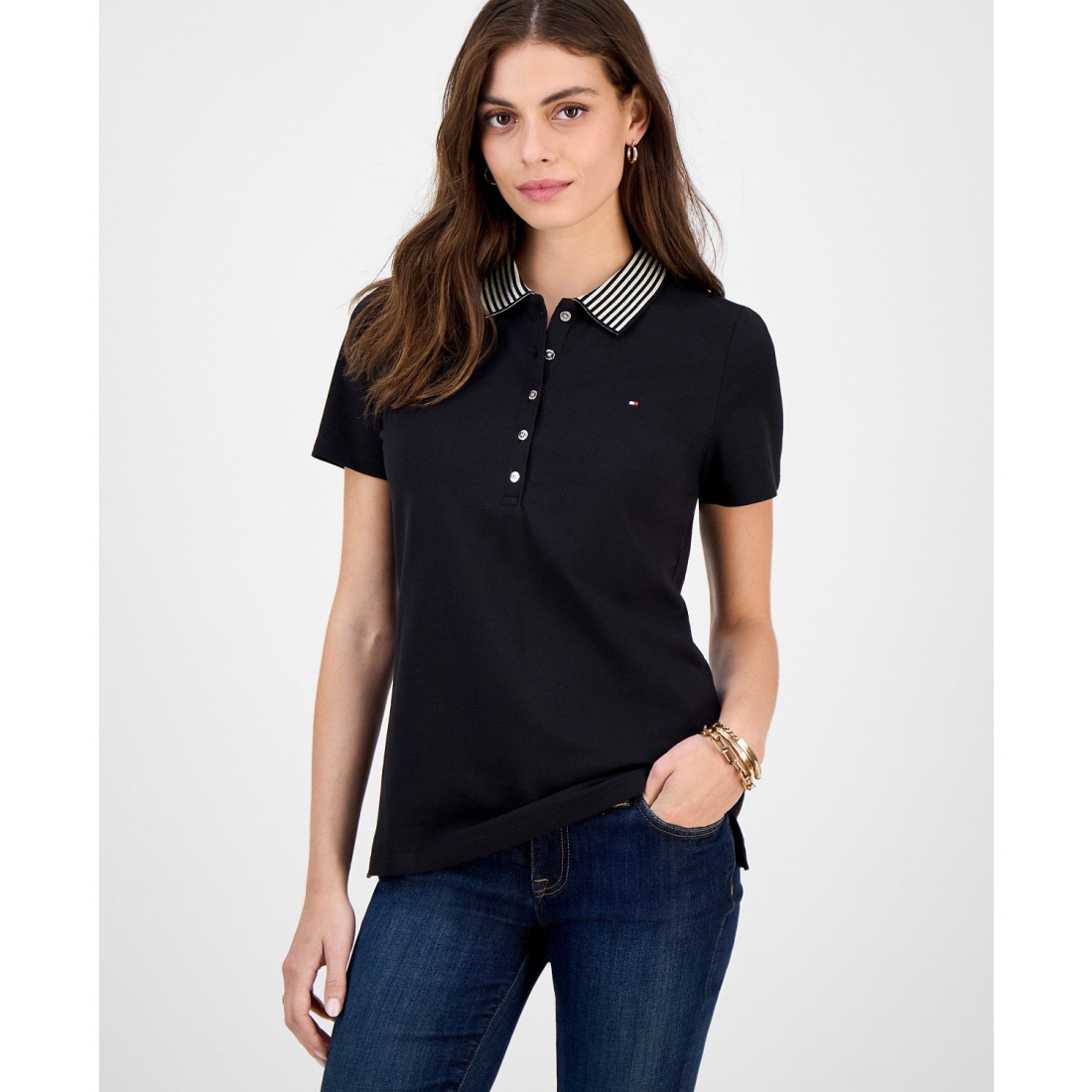 Polo 'Metallic Striped-Collar' pour Femmes