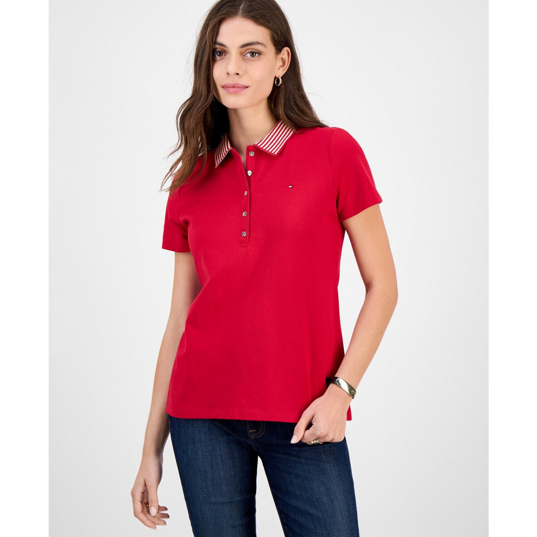 Polo 'Metallic Striped-Collar' pour Femmes