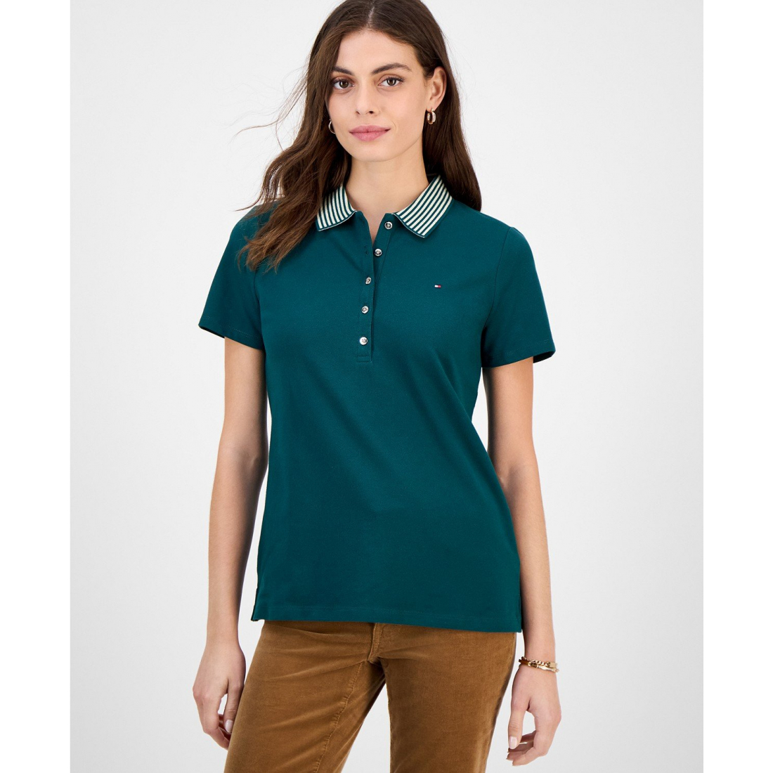 Polo 'Metallic Striped-Collar' pour Femmes