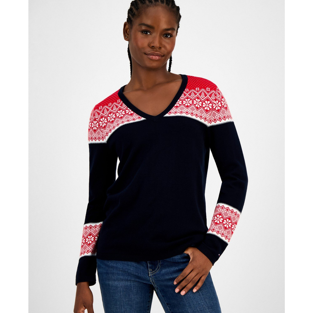 Pull 'Fair Isle V-Neck' pour Femmes
