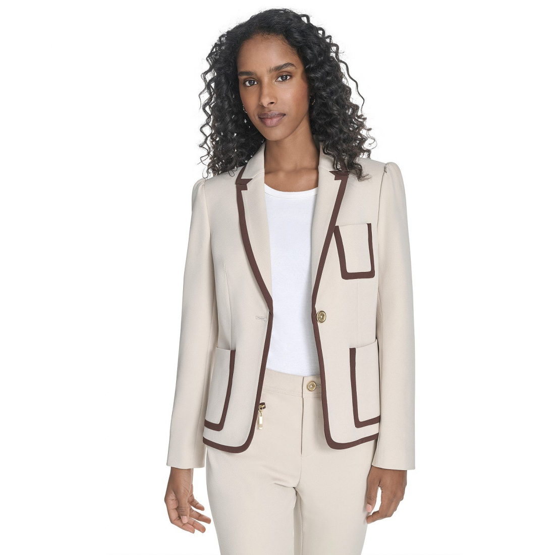 Blazer 'Contrast-Trim One-Button' pour Femmes
