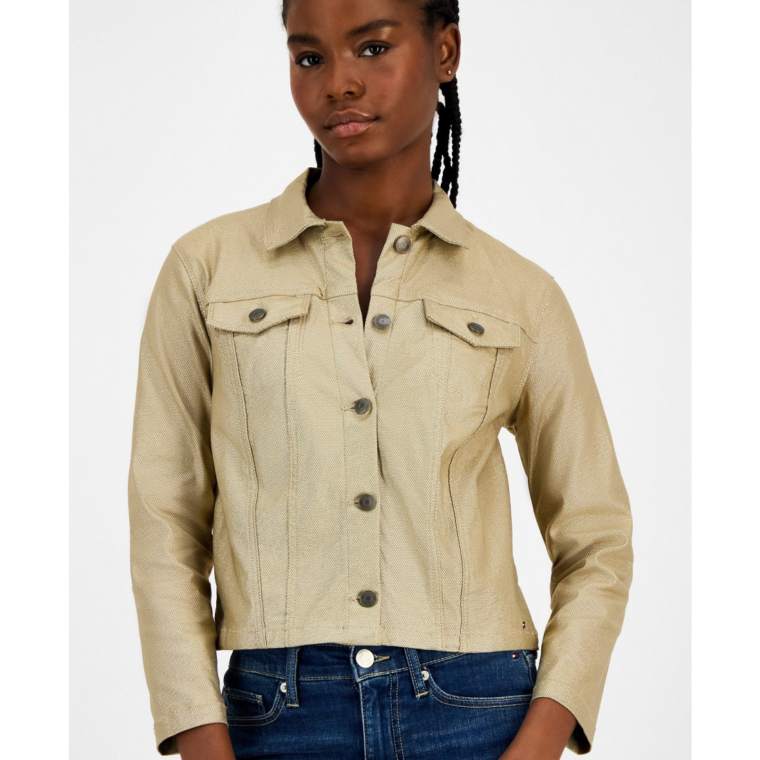 Veste 'Foil Cropped Trucker' pour Femmes