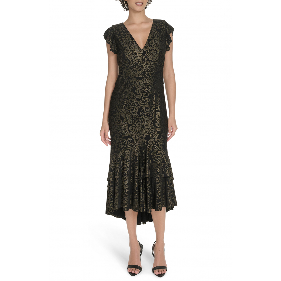 Robe Midi 'Floral Flutter Sleeve Empire Waist' pour Femmes