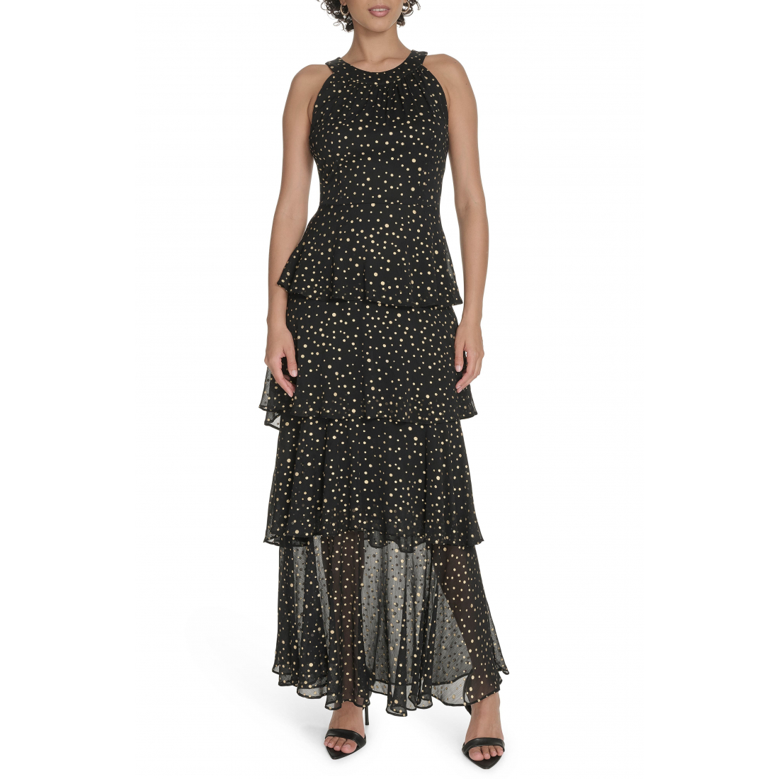Robe maxi 'Metallic Dot Sleeveless Tiered Chiffon' pour Femmes