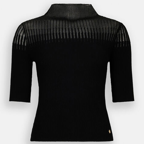 Top à manches 3/4 'Ribbed High-Neck' pour Femmes