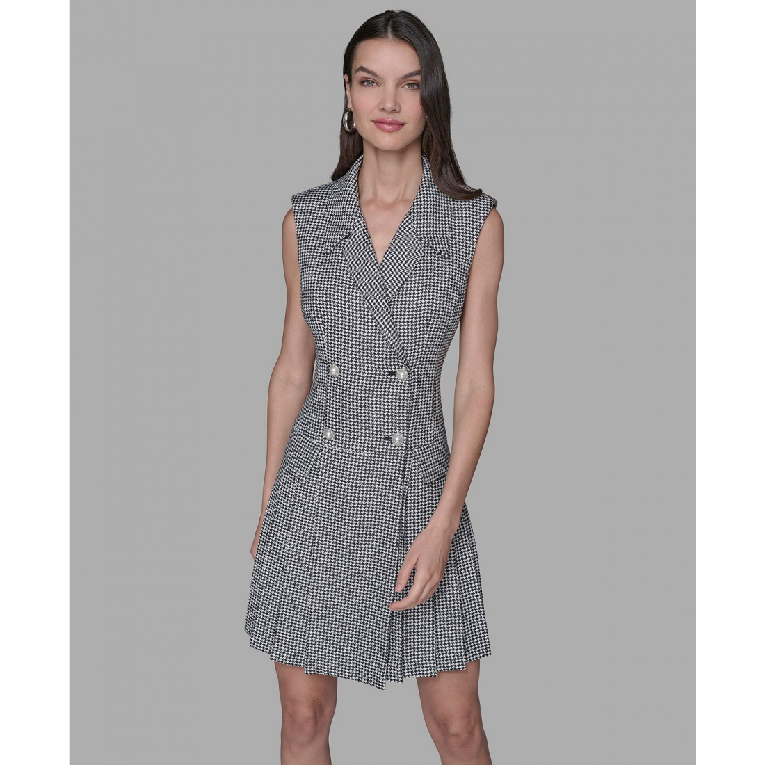 'Houndstooth Notched Collar Jacket Dress' pour Femmes