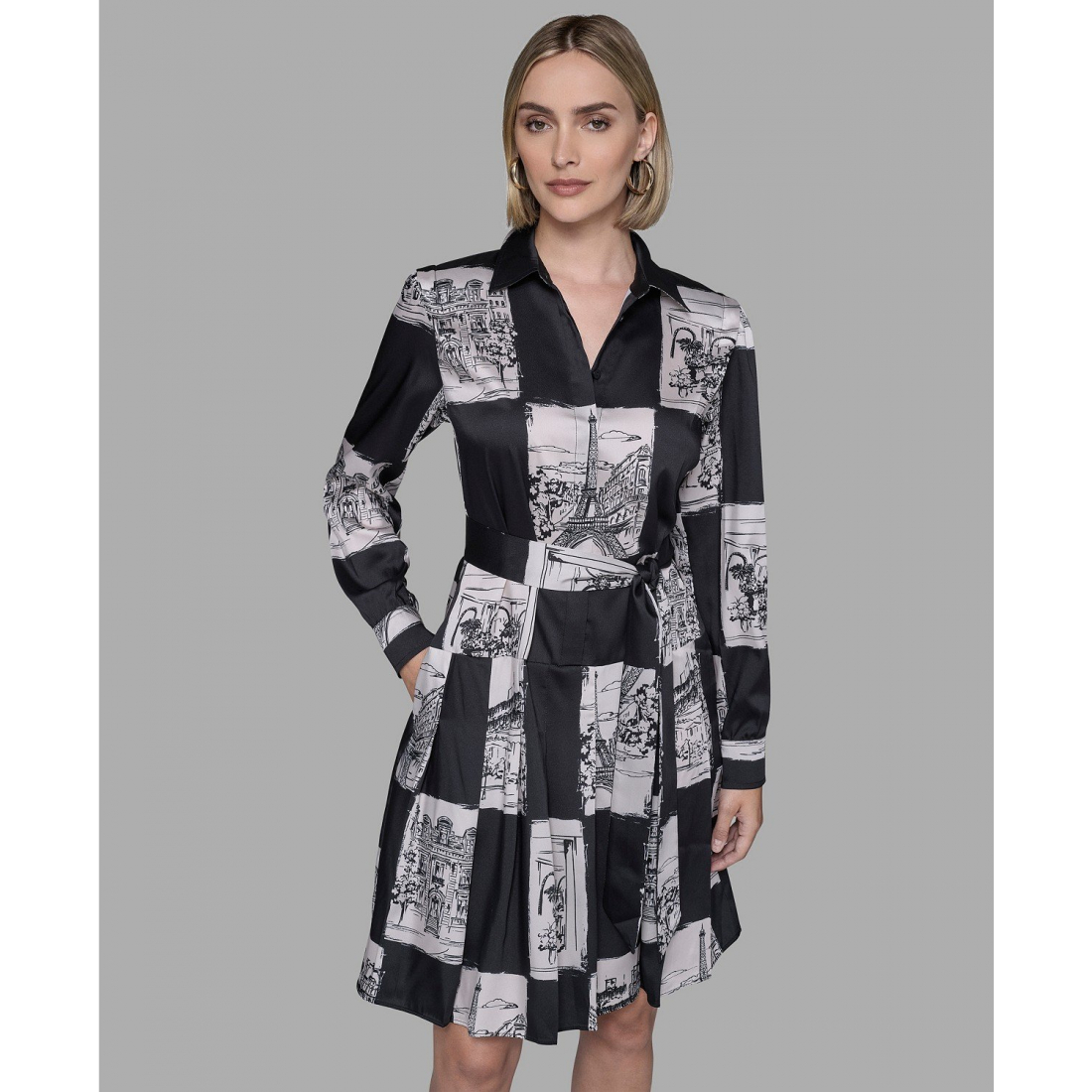 'Printed Belted Shirt Dress' pour Femmes