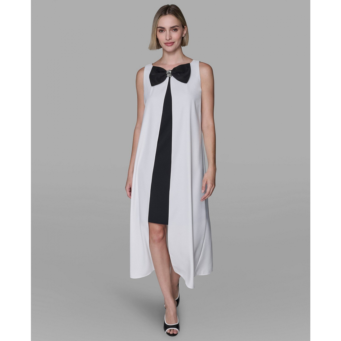 'Bow Detail Sleeveless Overlay Midi Dress' pour Femmes