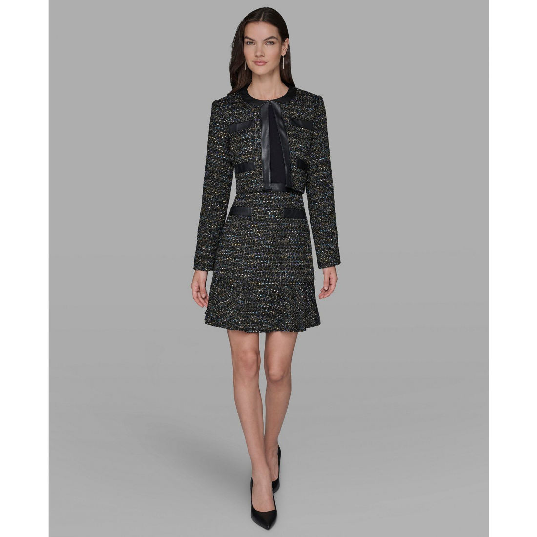 'Metallic Knit Tweed Crop Jacket' pour Femmes