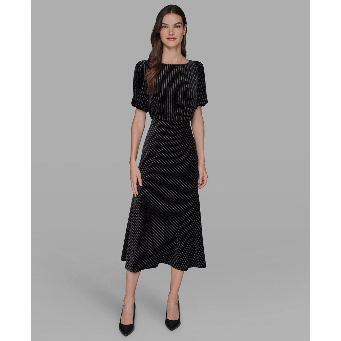 'Velvet Pinstripe Midi Dress' pour Femmes