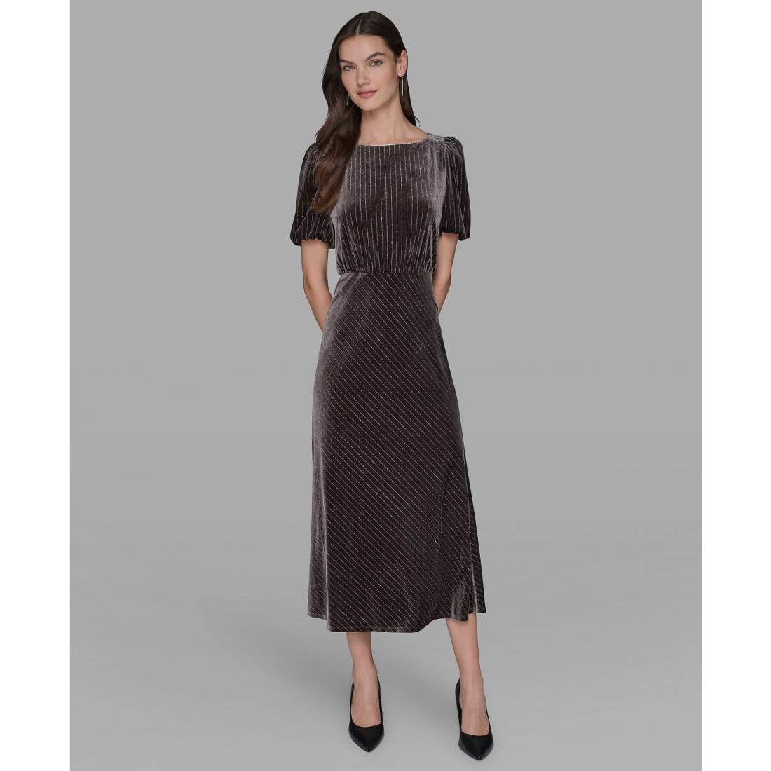 'Velvet Pinstripe Midi Dress' pour Femmes