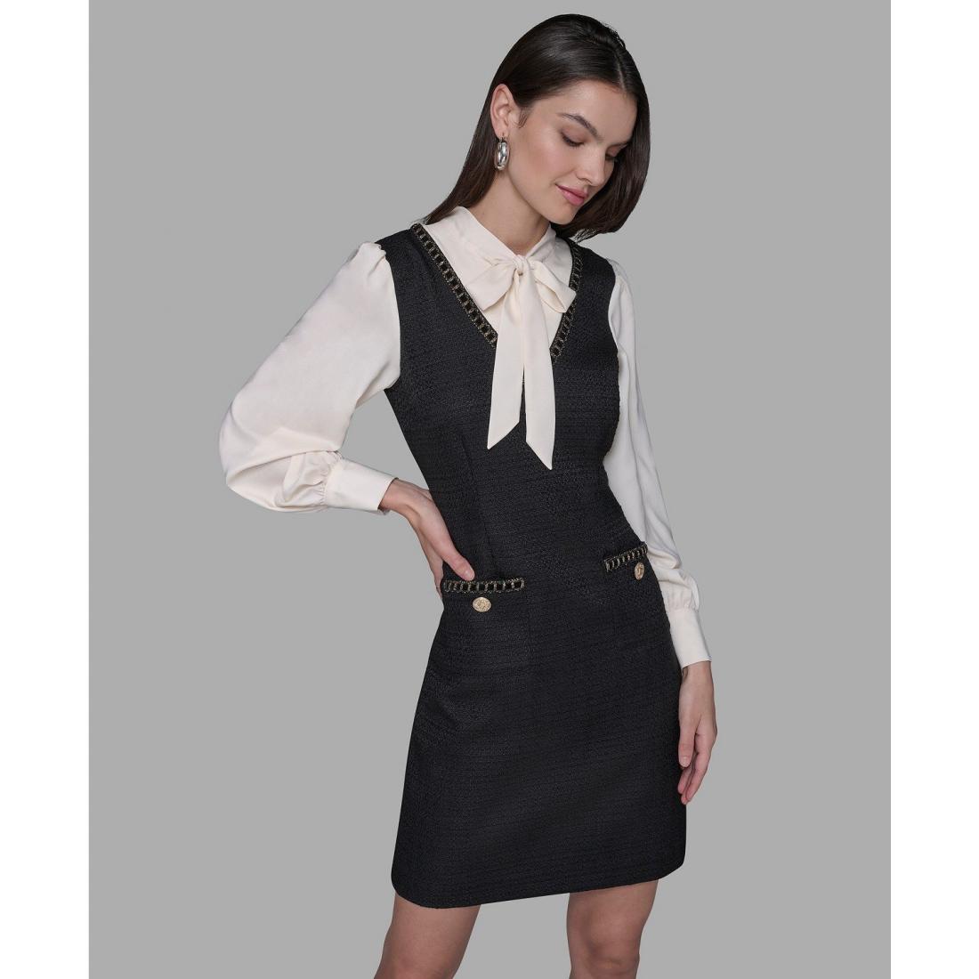 'Textured Tweed Two-Tone Collar Dress' pour Femmes