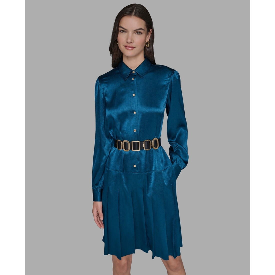 'Collared Belted Shirt Dress' pour Femmes