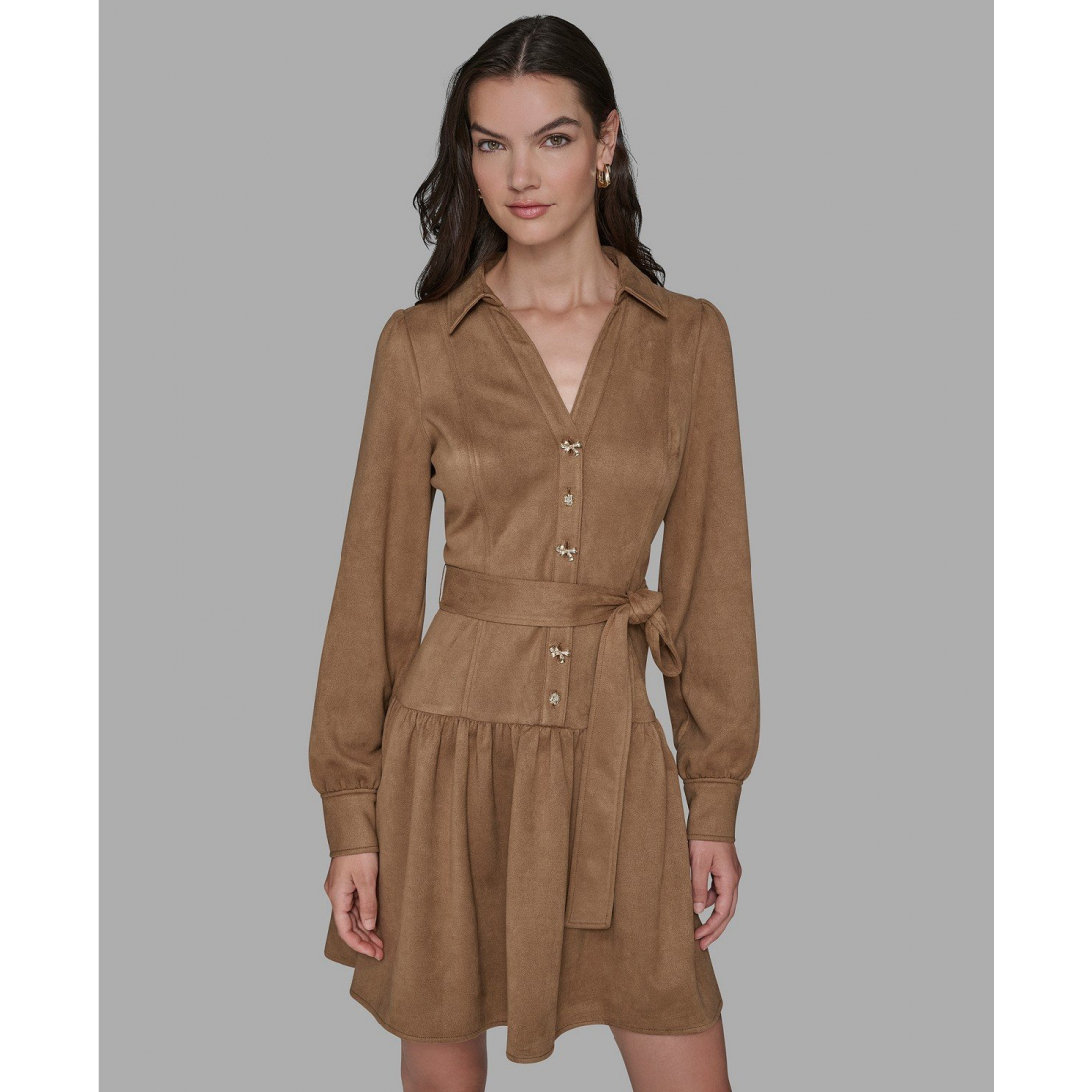 'Suede Collared Shirt Dress' pour Femmes