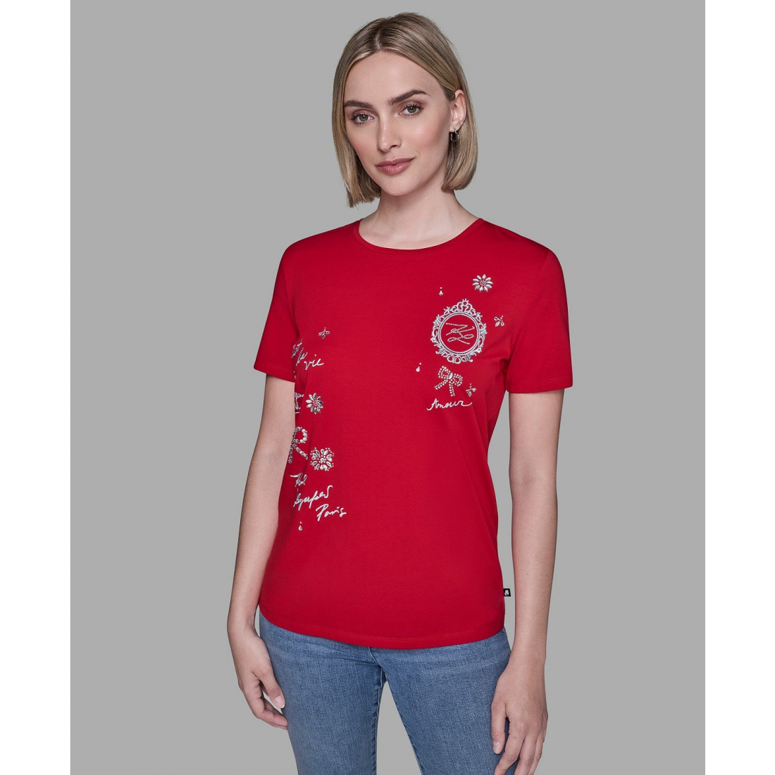 'Crewneck Embellished Icon T-Shirt' pour Femmes