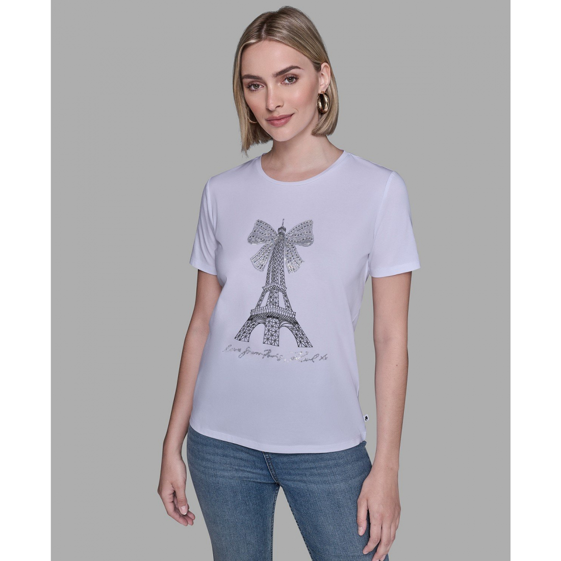 T-shirt 'Crewneck Embellished Bow Eiffel Tower' pour Femmes