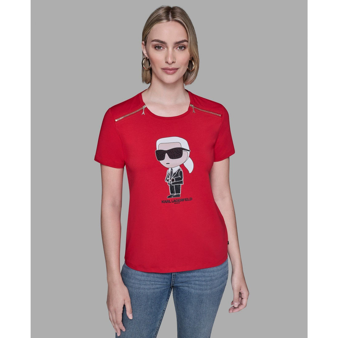 T-shirt 'Crewneck Embellished Zip Shoulder' pour Femmes