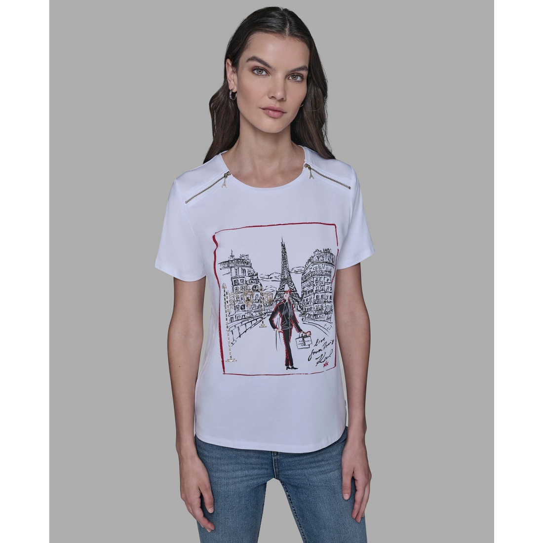 'Zip-Shoulder T-Shirt' pour Femmes