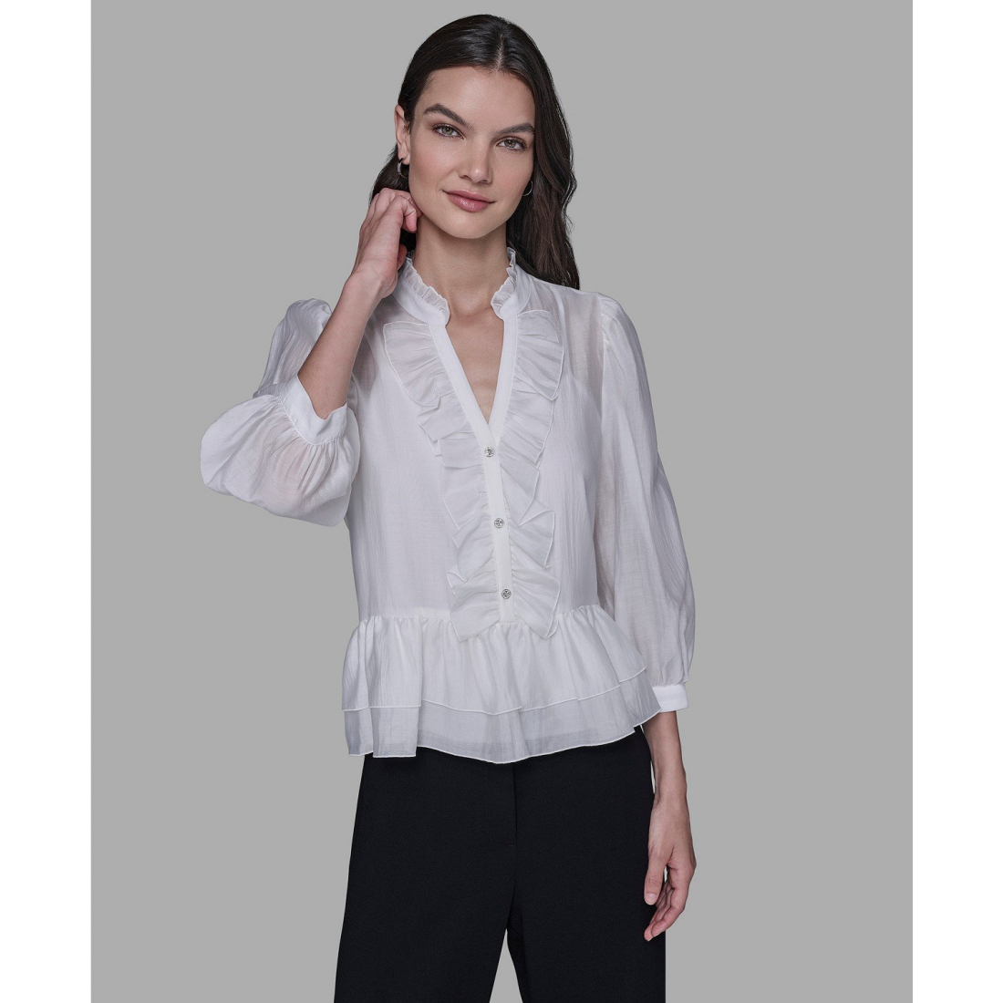 'V-Neck Ruffle Detail Top' pour Femmes