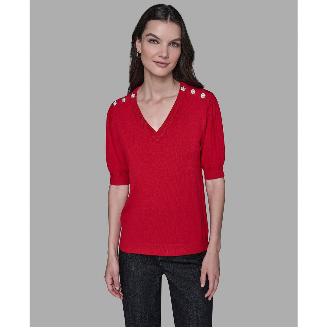 'V-Neck Button Detail Sweater' pour Femmes