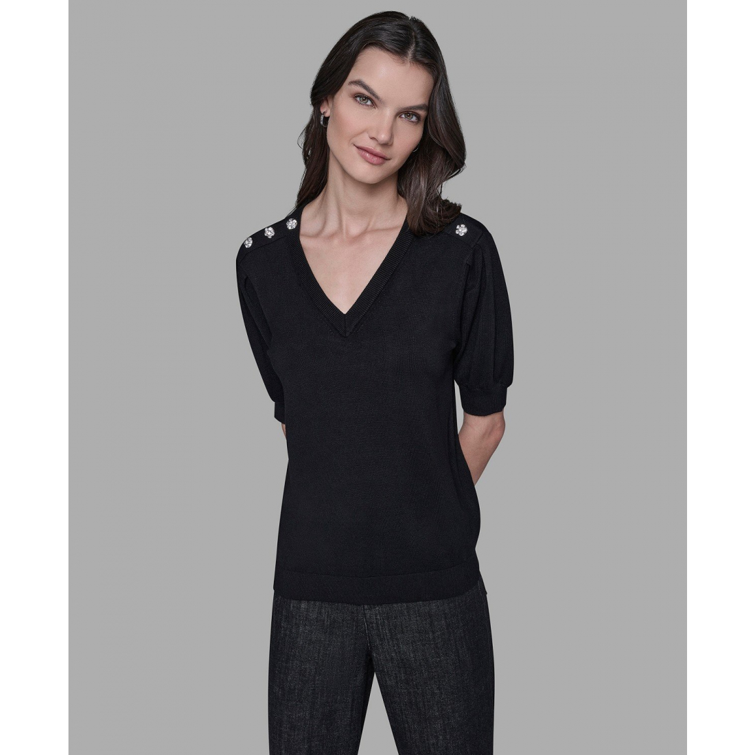 'V-Neck Button Detail Sweater' pour Femmes