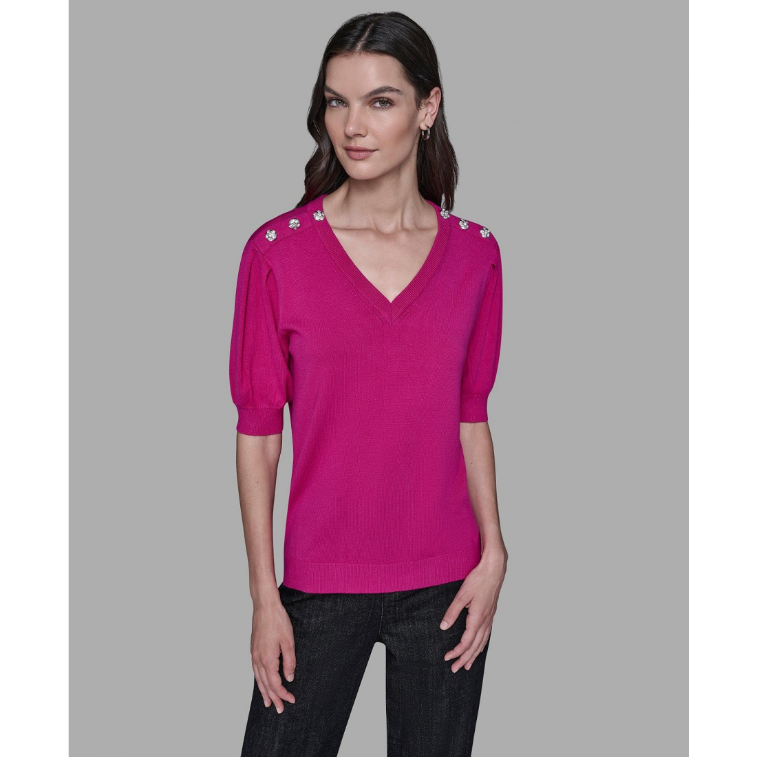 'V-Neck Button Detail Sweater' pour Femmes