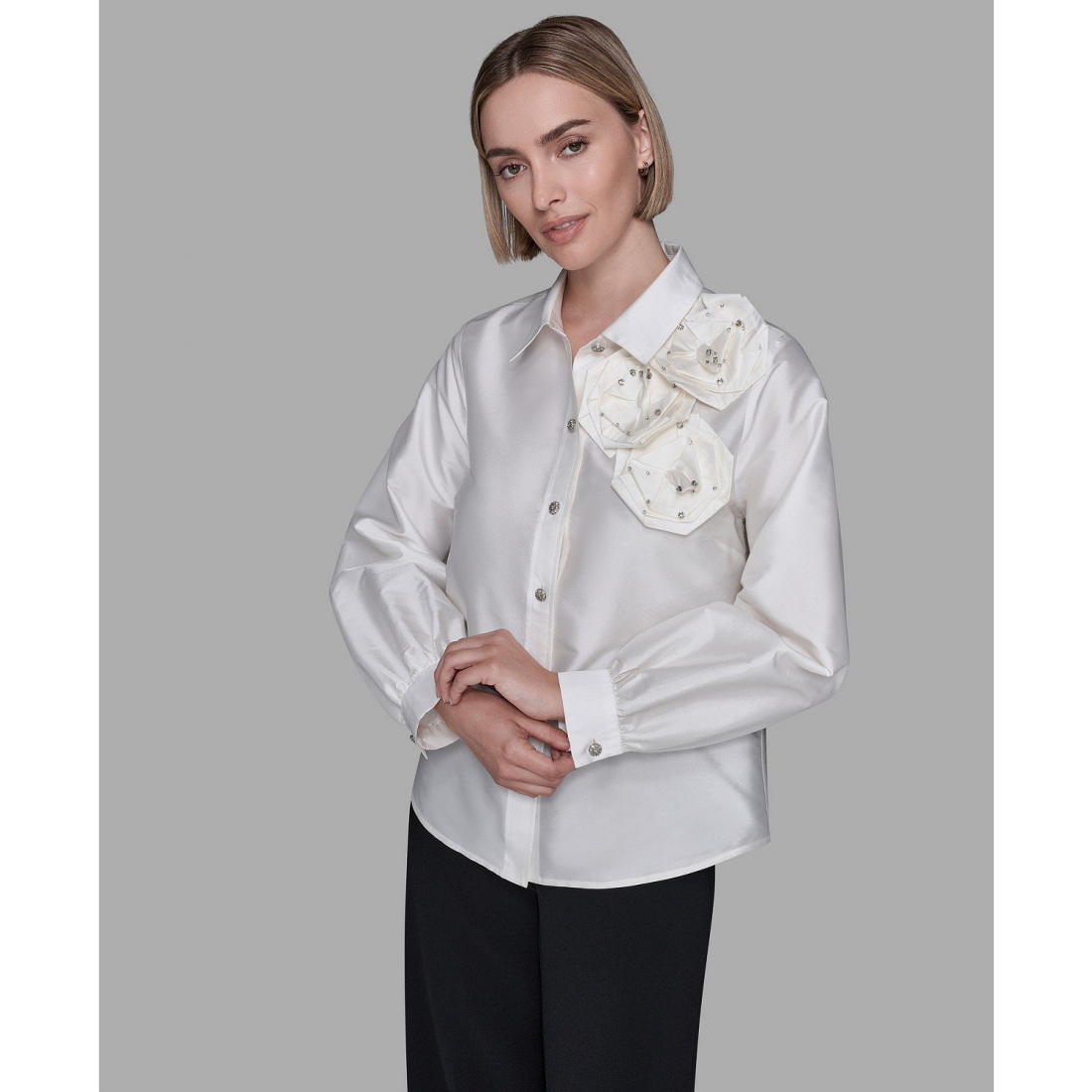 'Collar Rose Applique Detail Top' pour Femmes