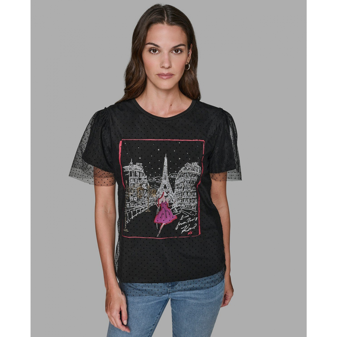 'Crewneck Lace Layer T-Shirt' pour Femmes