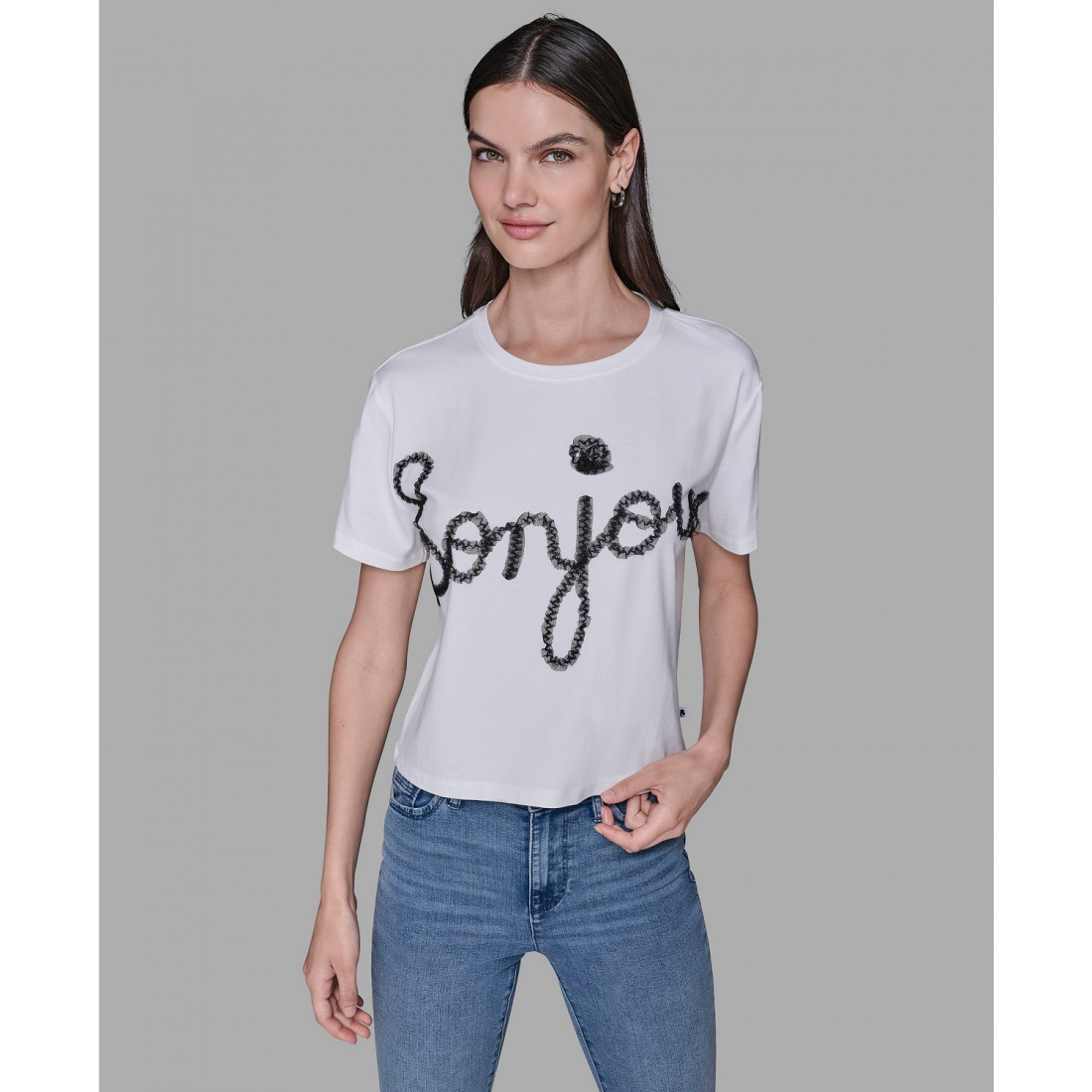 'Crewneck Bonjour Printed T-Shirt' pour Femmes
