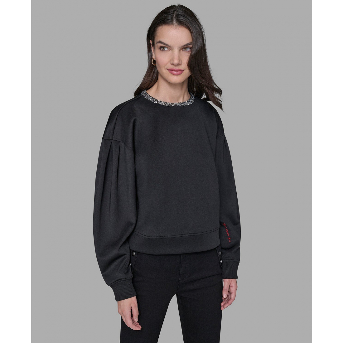 'Crewneck Crystal Neck Top' pour Femmes