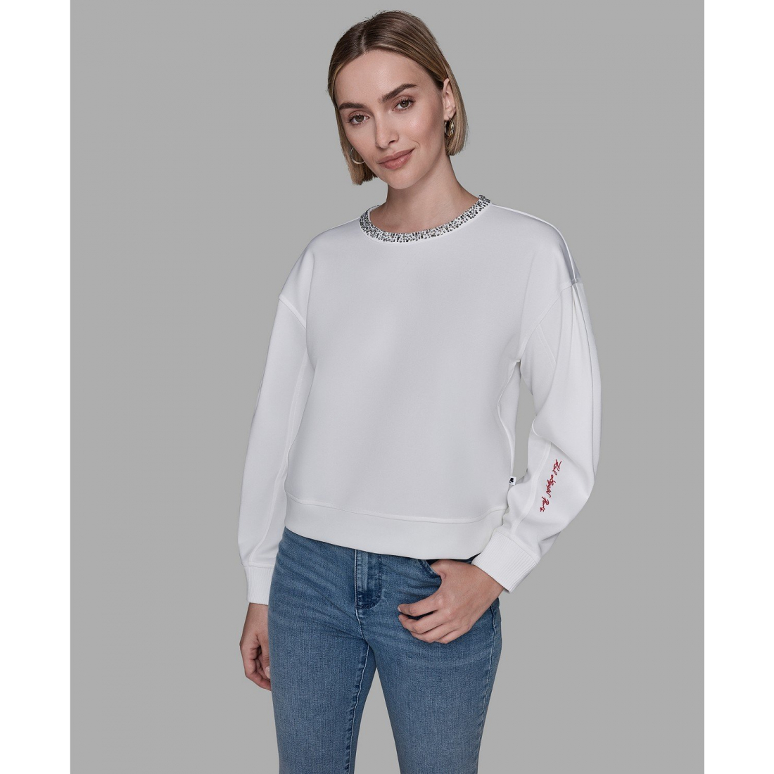 'Crewneck Crystal Neck Top' pour Femmes