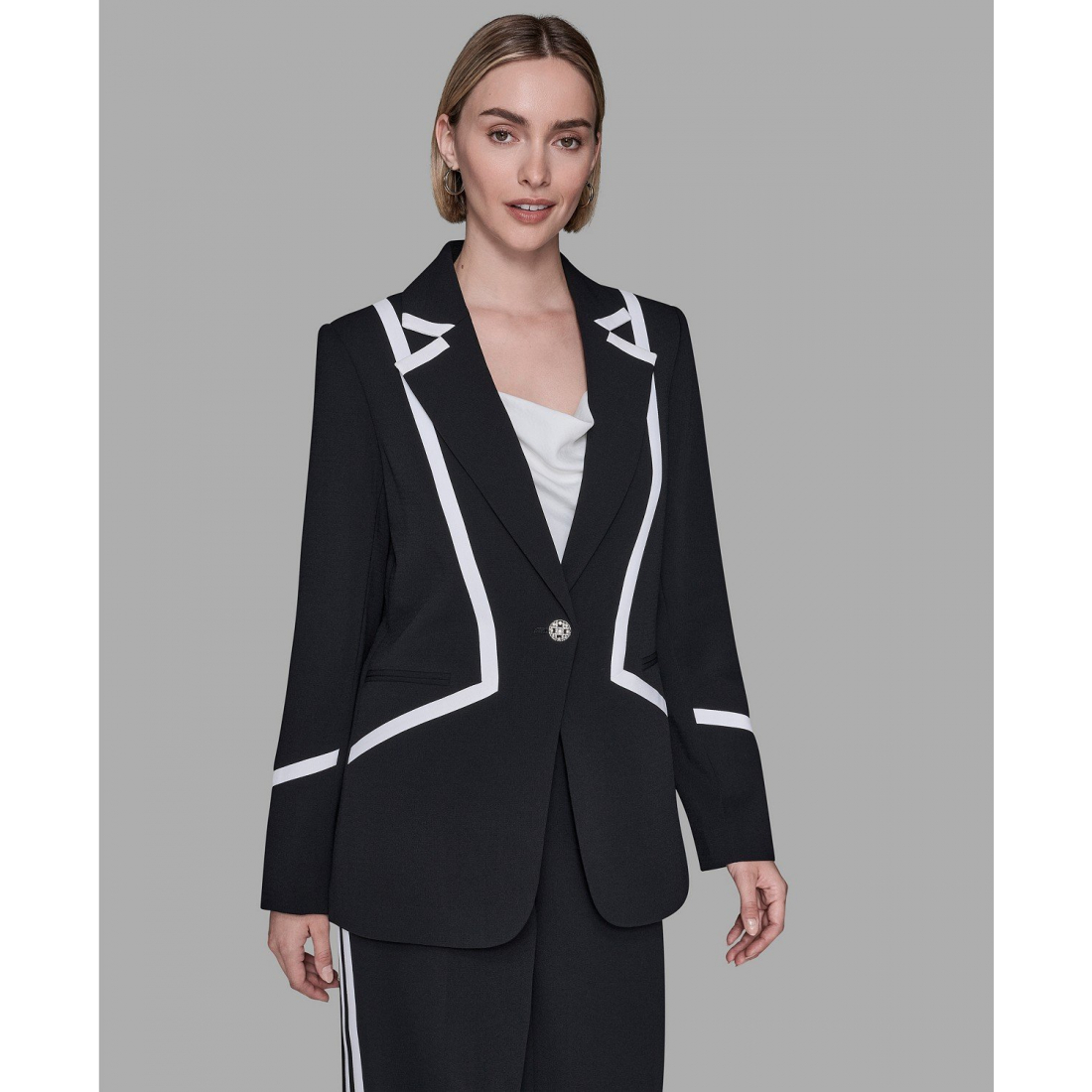 'Collar Contrast Trim Blazer' pour Femmes