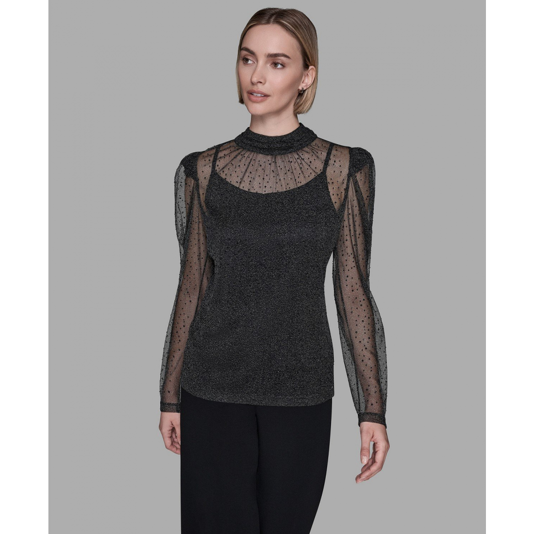 'Metallic Mesh High Neck Top' pour Femmes