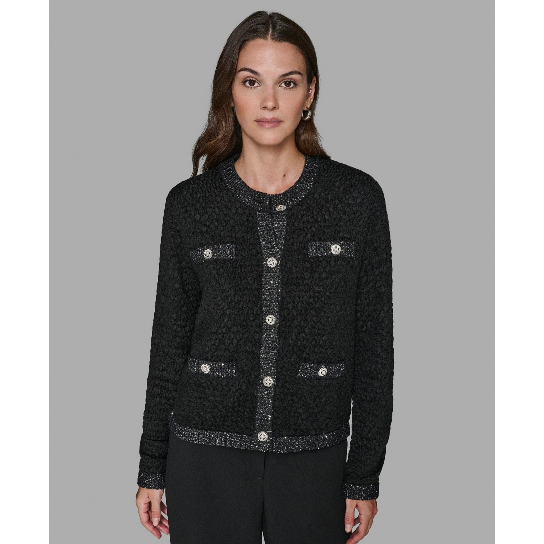 'Crewneck Textured Cardigan' pour Femmes