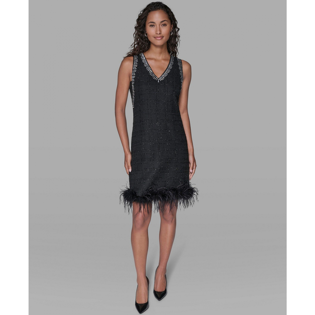 'V-Neck Embellished Shift Dress' pour Femmes