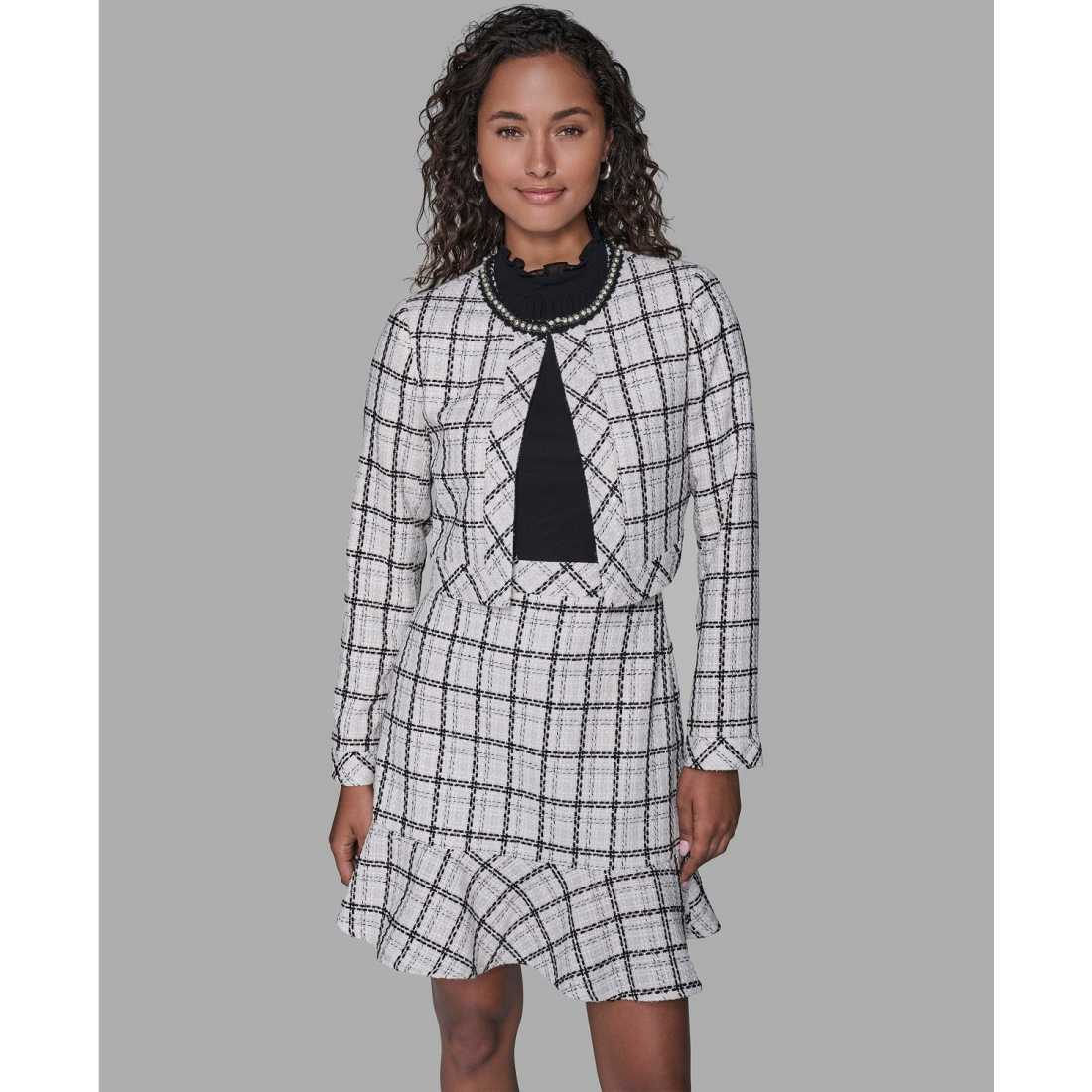 'Metallic Glen Plaid Tweed Jacket' pour Femmes