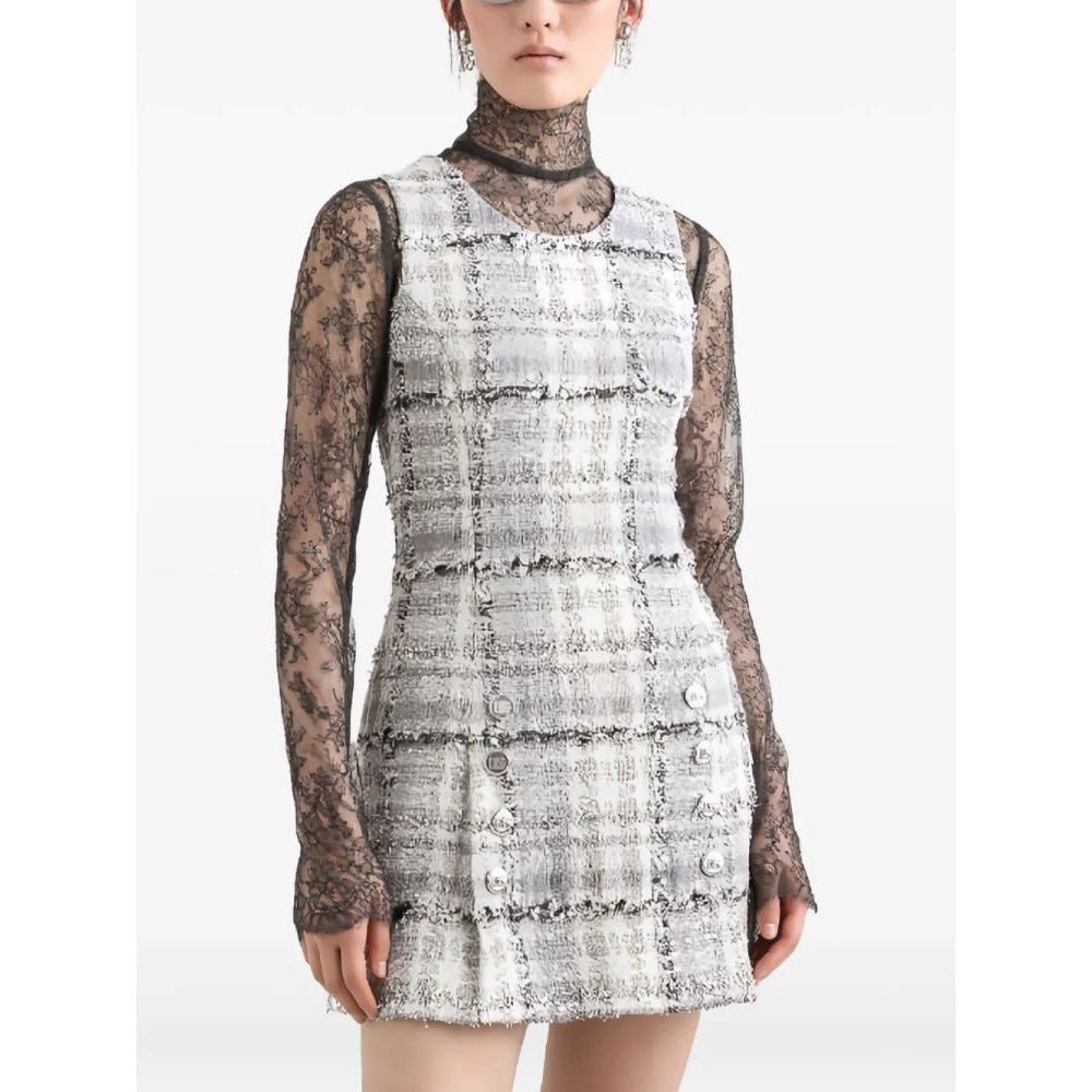 Robe mini 'Checked-Pattern Tweed Button-Detail' pour Femmes