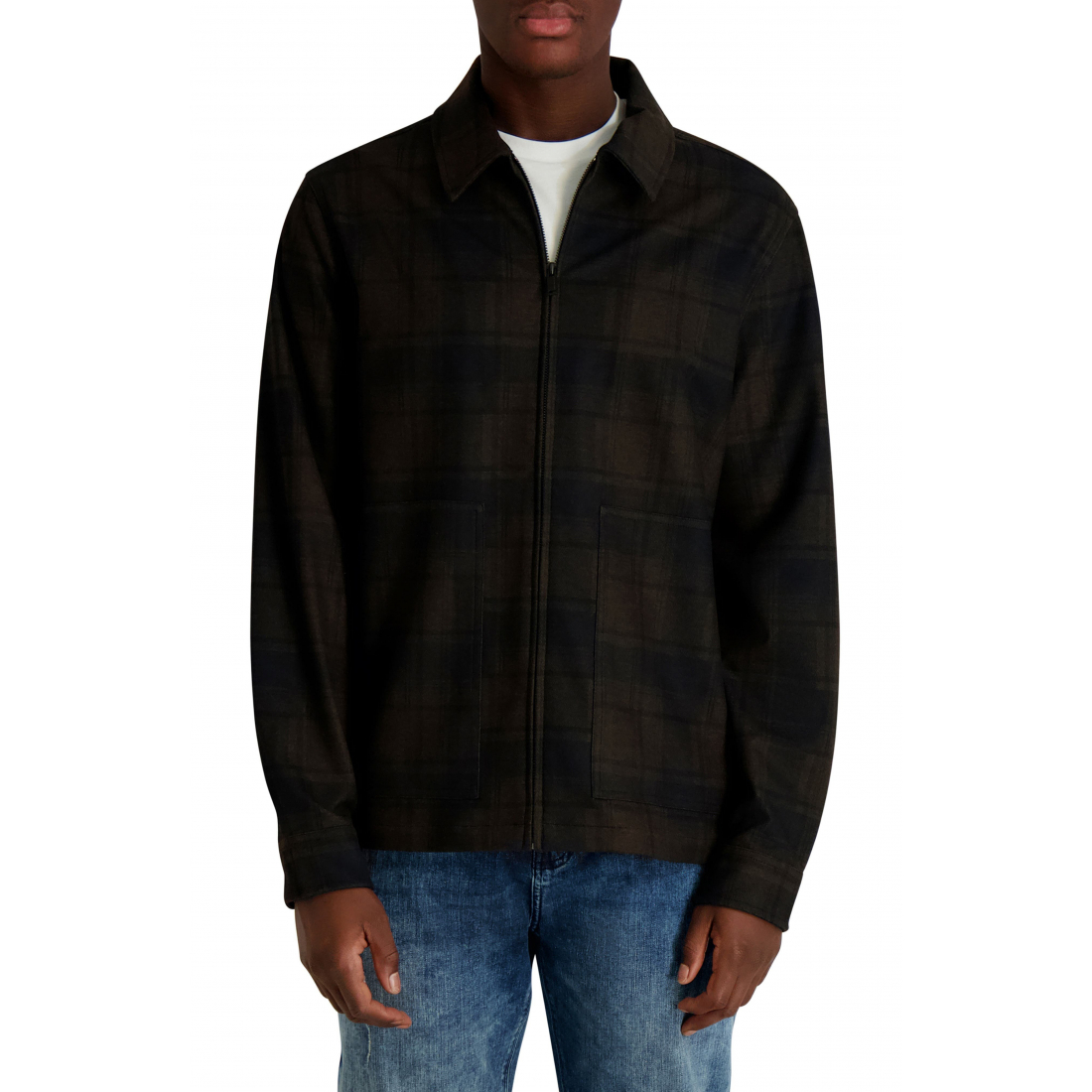 'Plaid Zip Front Shirt Jacket' pour Hommes