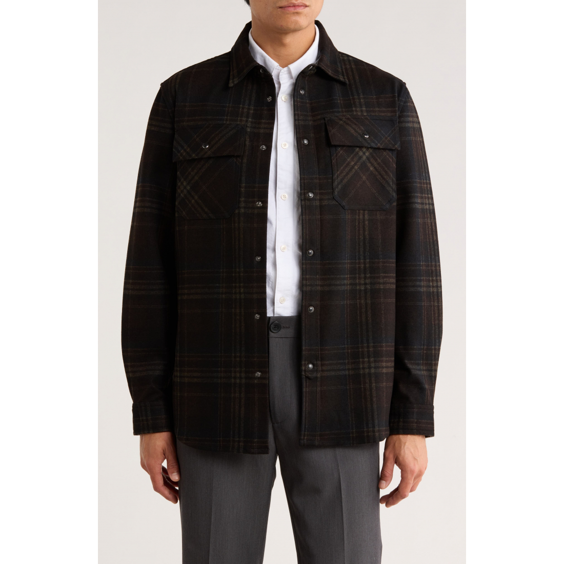 'Plaid Ponte Snap-Up Shirt' pour Hommes