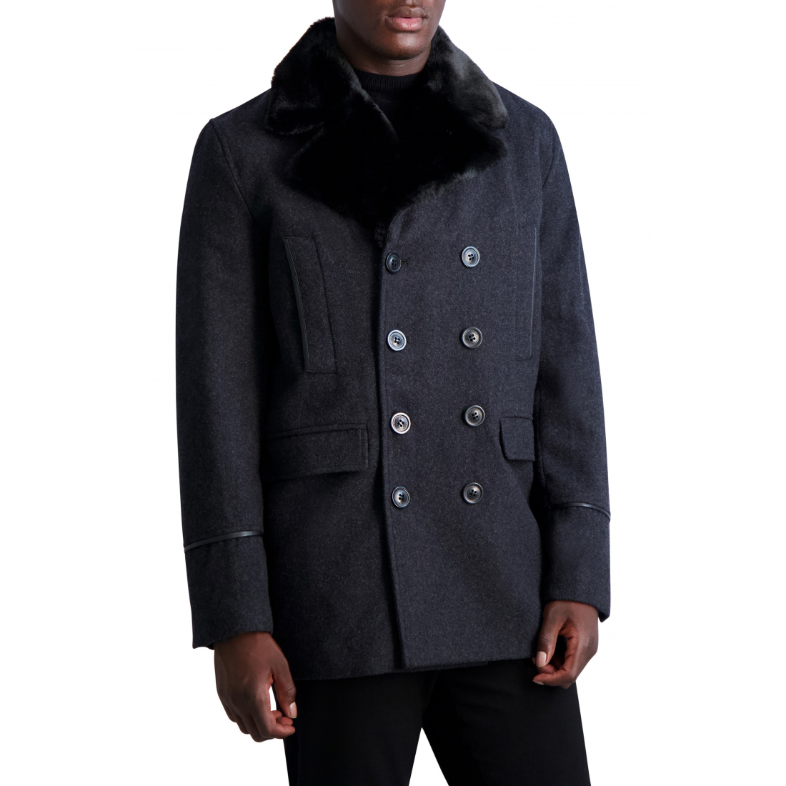 'Wool Blend Peacoat with Faux Fur Collar' pour Hommes